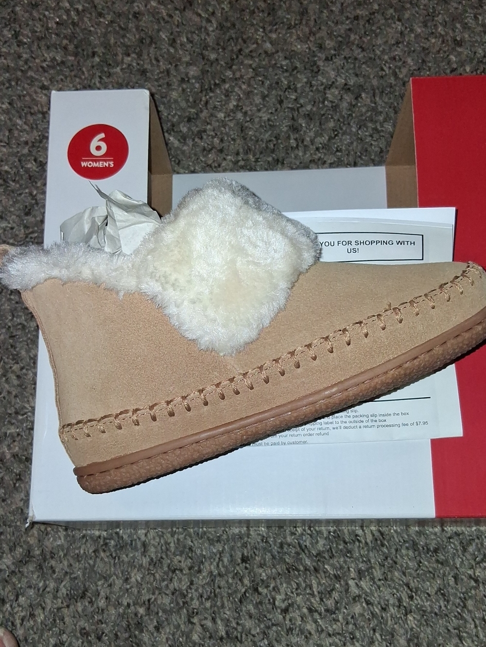Minnetonka Tan Suede Shearling Ankle Bootie
